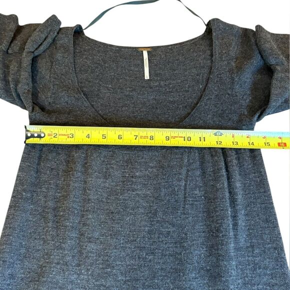 Free People Wool Mini Dress Ruffle Cuffs and Hem Scoop Neck Womens Large Gray - Picture 7 of 8